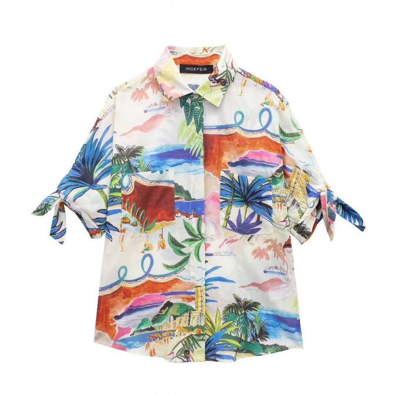 

Летний женский повседневный комплект с принтом: рубашка и юбка миди - европейский и американский стиль L