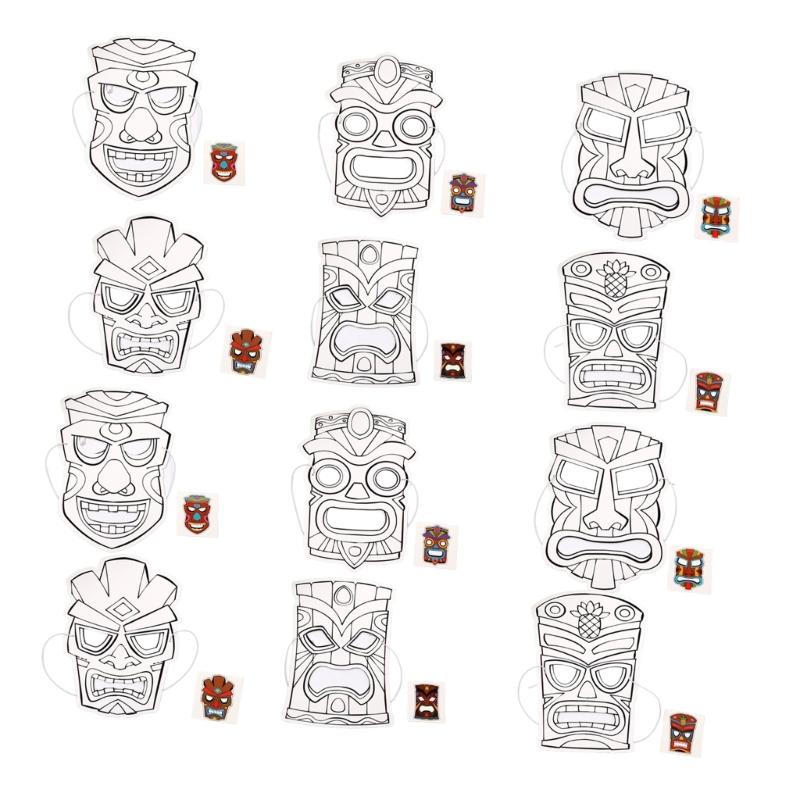 Classroom Project Island Masks, 12 Pack Paintable Paper Pulp Mask Set for Student Art Activities, Summer Party Crafts and Family DIY Use