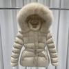 Rice tone light luxury short cotton-padded clothes women's big fur collar hooded belt waist cotton-padded jacket women's clothing offline physi