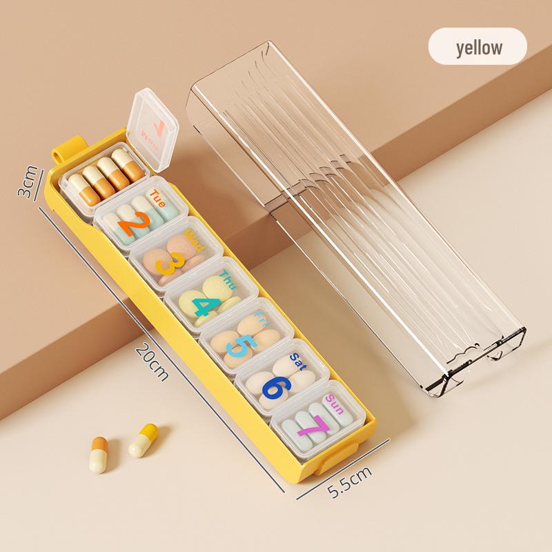 Compact Moisture-Proof 7-Day Pill Organizer Box with Secure Lid and Compartments.