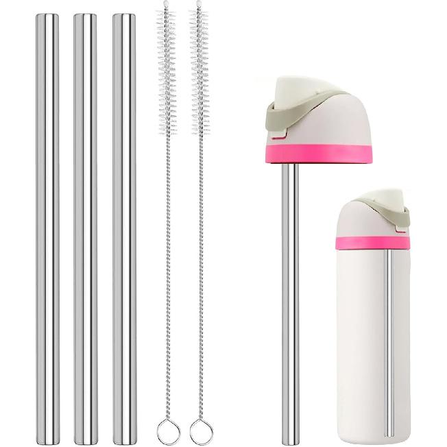 Replacement Stainless Steel Straws for Owala FreeSip/Flip 24 Oz 32 Oz, 3 Pack Metal Reble Straws with 2 Straw Cleaner Brushes for Owala FreeSip/Flip