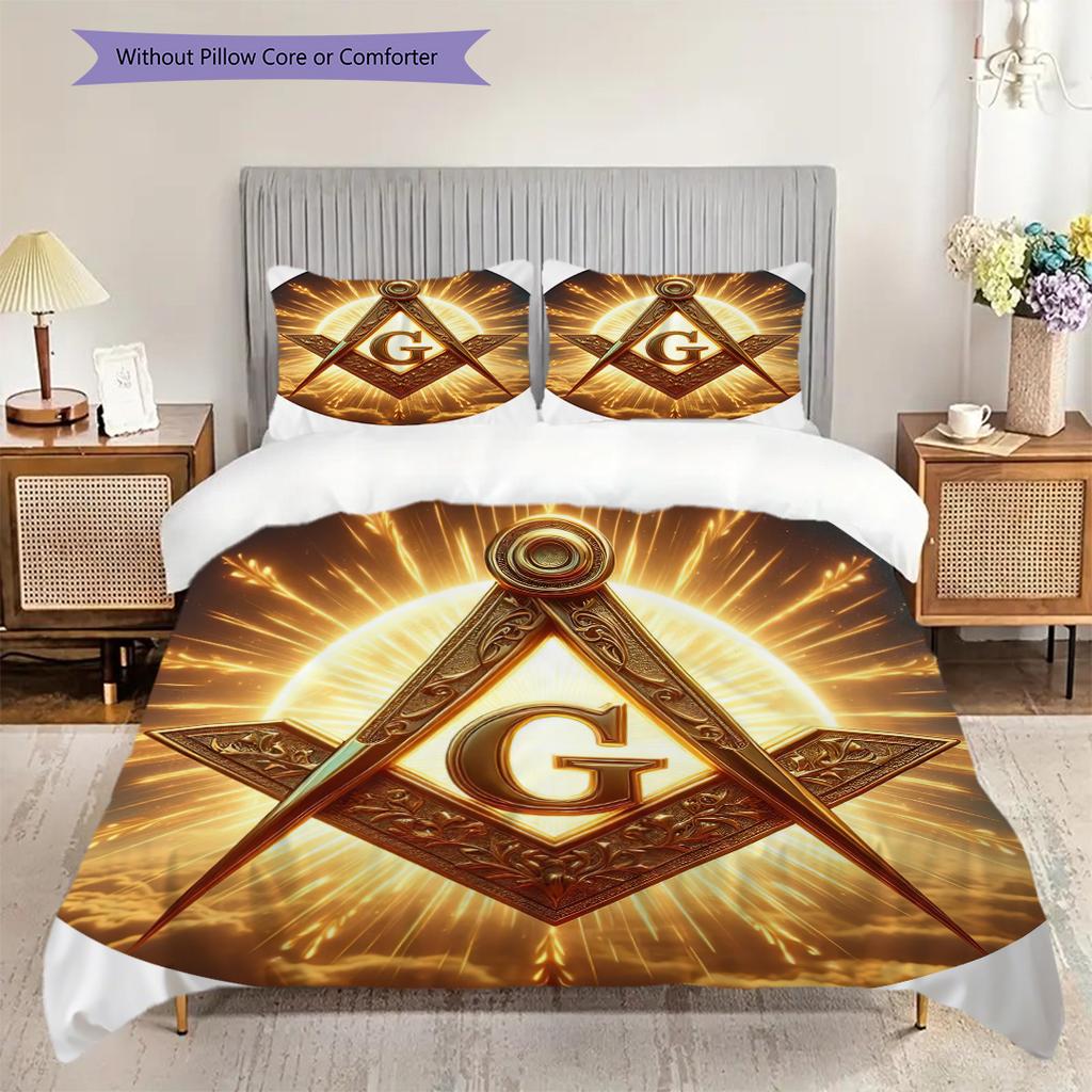 Recognized Freemasonry bedding, duvet cover, pillowcase, home decoration, birthday gift (1 * duvet cover+2 * pillowcase, coreless)