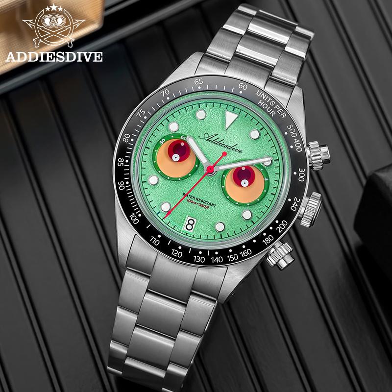 ADDIESDIVE Chronograph Quartz Watch Hight Quality Calendar Ceramic Bezel Bubble Mirror Glass Men's Wristwatch Waterproof Watches