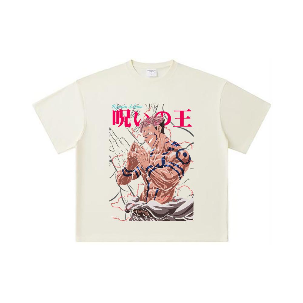 260 GSM Double Yarn 32 Count 100% Cotton Jujutsu Kaisen V46 Sukuna Print Unisex Heavy Cotton T Shirt