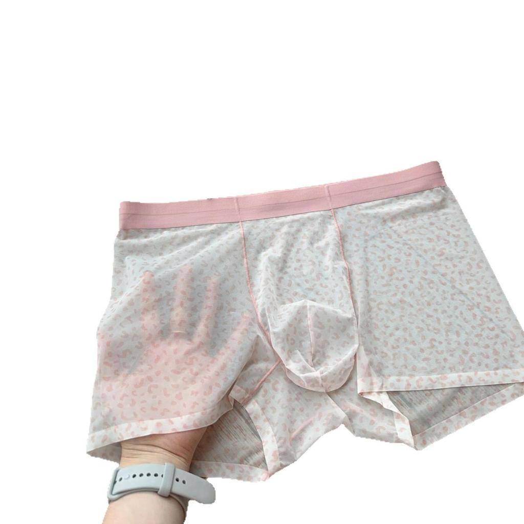 Cueca Boxer Masculina Transparente Estampa Leopardo Ultra-Fina Seda Gelada 10A com Aroma de Camélia Antibacteriano