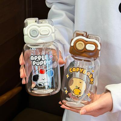 Süßes neues Glas, Doppel-Trinkhalmbecher für Schüler und Schülerinnen, Schulwasserbecher, tragbarer hochwertiger hochtemperaturbeständiger Becher