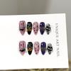 Halloween Purple Almond Press-on Nails – Hand-Painted Pumpkin, Ghost, and Spider Designs – Fully Handmade