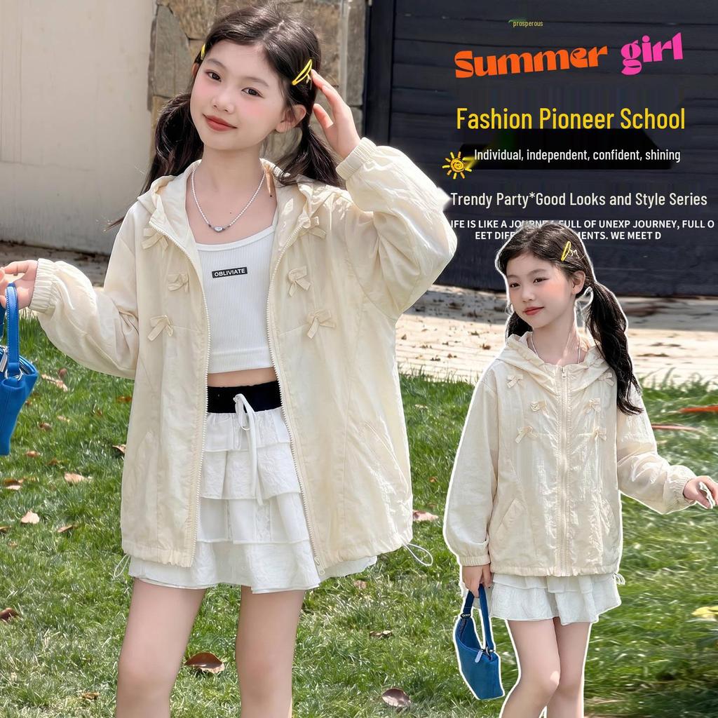 Girls' Summer 2026 Korean Style Sun Protection Jacket, Lightweight & Thin for Medium and Large Children