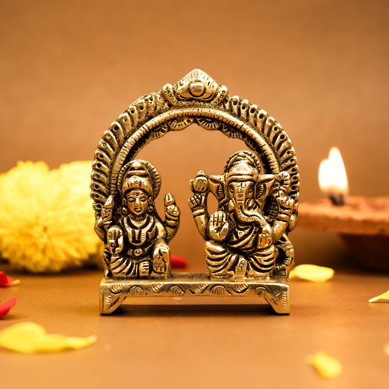 100% Pure Brass Laxmi Ganesh Murti, Lakshmi Ganesh Idol For Diwali Puja Statue