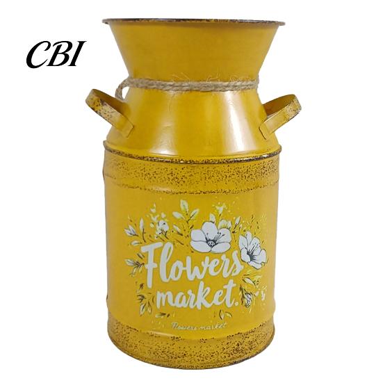 Artificial Flower Vase Rustic Milk Can with Handle, Vintage Jug for Hemp Rope Bow Fresh/Dried/Artificial Flowers, Distressed Container Home