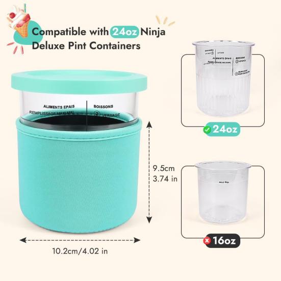 4Pcs Ice Cream Cup Sleeves for Ninja NC501 Pints Reusable Neoprene Sleeves Prevent Condensation Non-slip 16/24Oz Cup