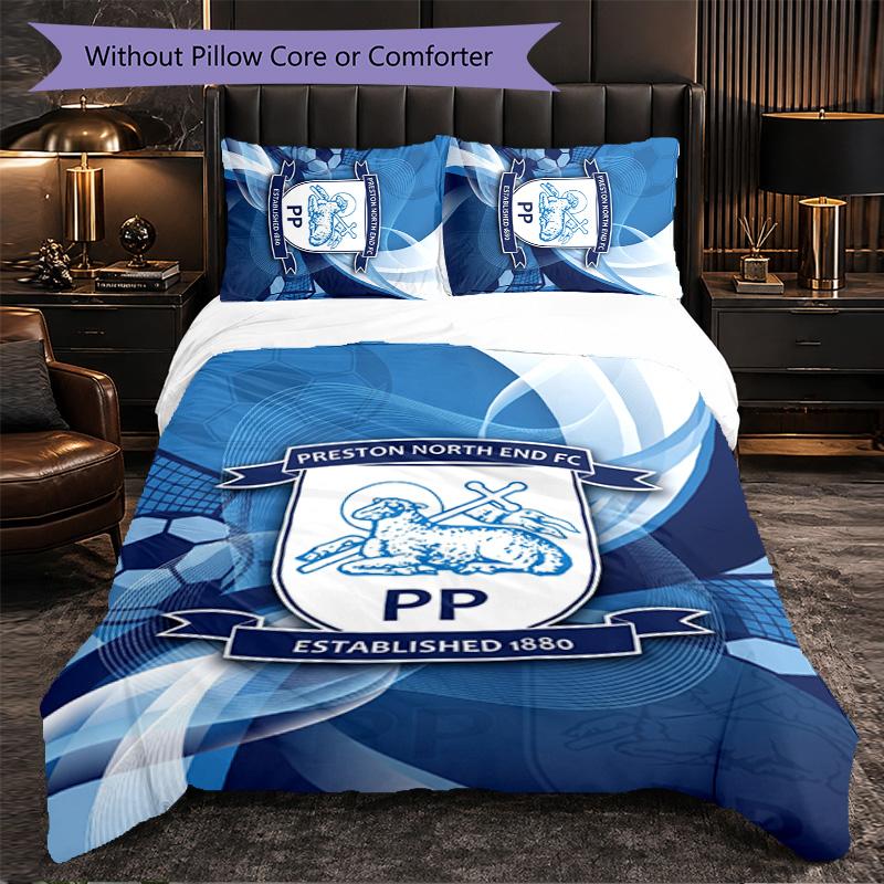 Preston North End Football 3 Piece Bedding Set Soft Duvet Cover Set with Pillowcases Printed Bedroom Decor Set for Home