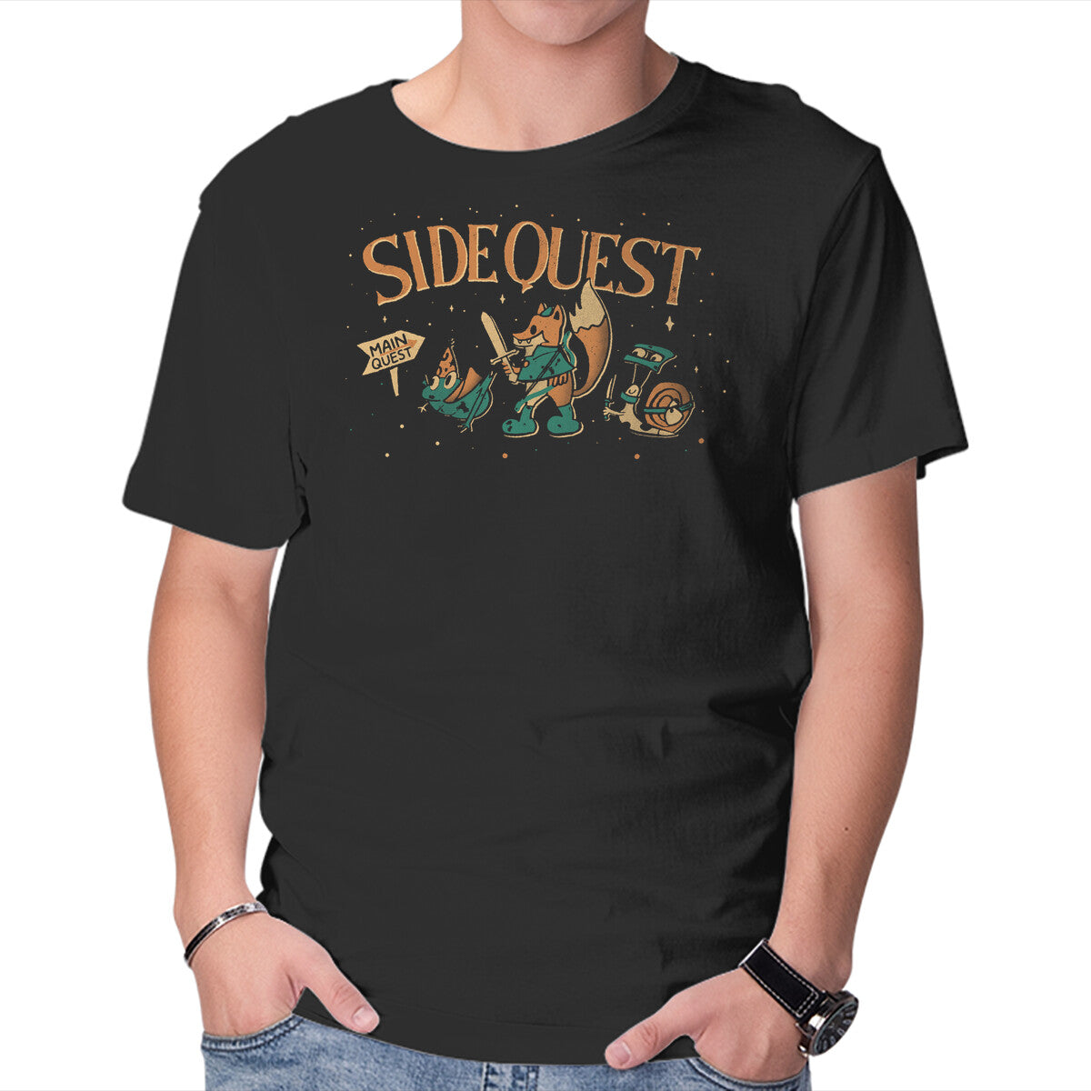 Unisex Crew Neck T-Shirt Side Quest Main Quest Graphic Short Sleeve Casual Tee XL