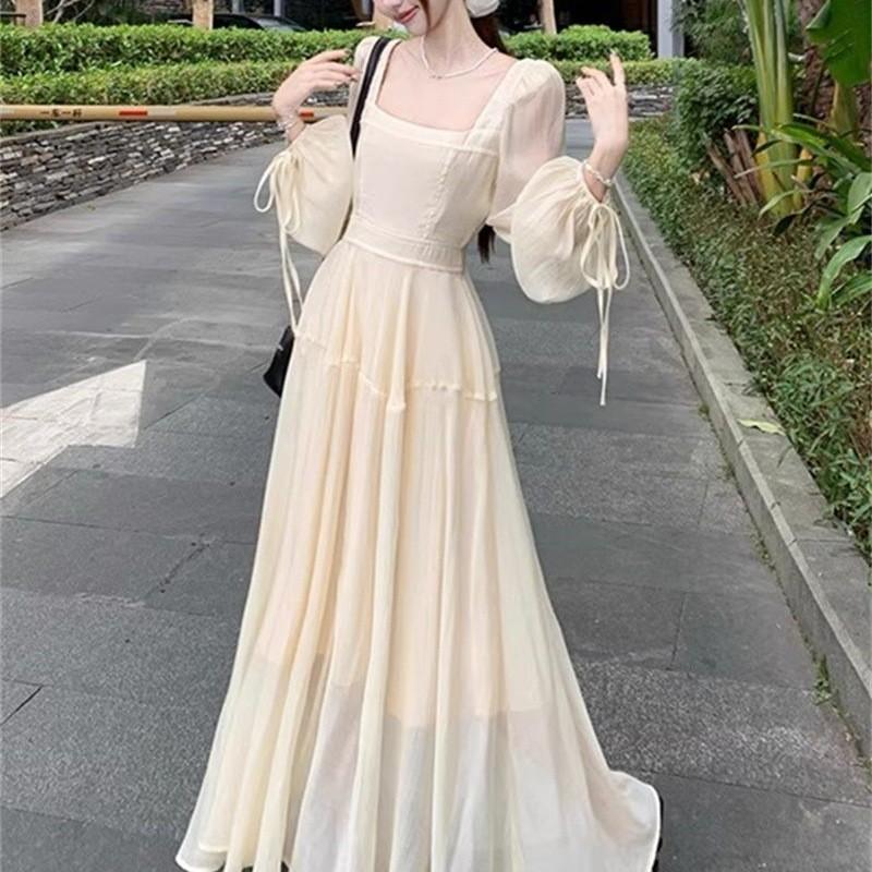 Minimalist Spring Korean Style Long Sleeve Dress With Mandarin Collar For Casual Wear