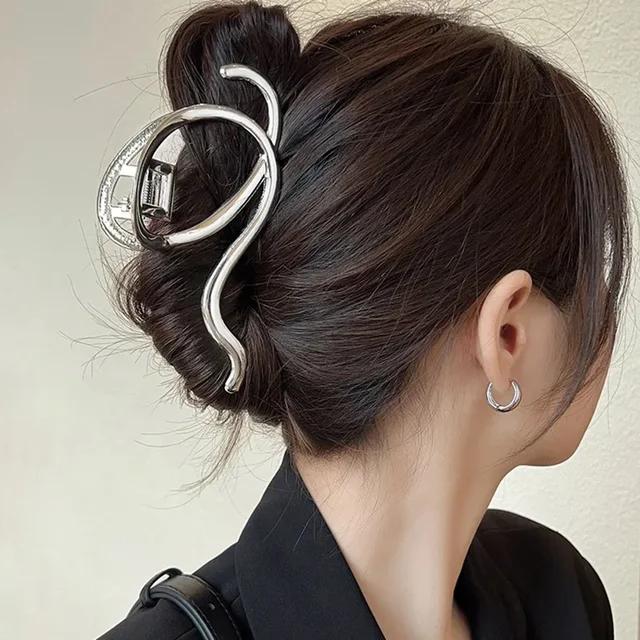 New Women Elegant Gold Silver Hollow Geometric Metal Hair Claw Vintage Hair Clip Headband Hairpin Fashion Girls Hair Accessories