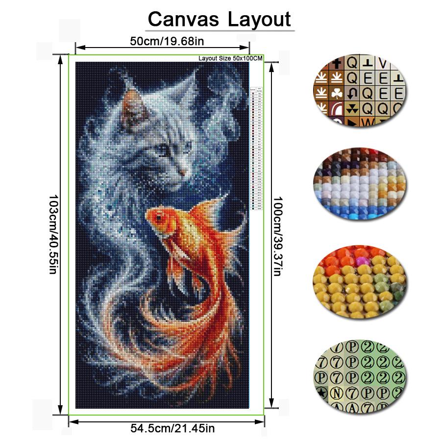 Fish and Cat Large Size Diamond Painting Animals Diy Full Square Round Drill Rhinestone Embroidery Mosaic Cross Stitch Kits Wall Decor