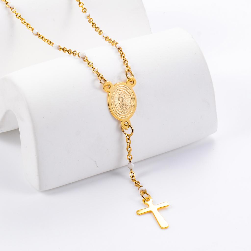 Stainless Steel Rosary Beads Christianity Necklaces Jesus Long Chains For Woman/Man Cross Pendants Christian Jewelry Prayer