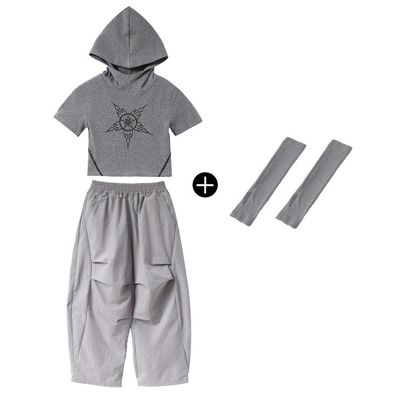 Girls' Jazz Dance Costume Set: Korean Style Cropped Vest & Sweatpants for Performances