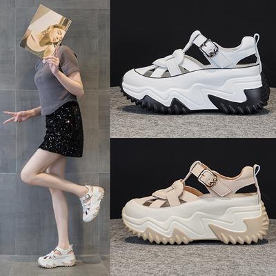 8806 podwyższenie wewnętrzne 7 skórzane buty typu "dad shoes" damskie, letnie nowe wszechstronne grube podeszwy muffinka