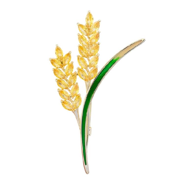 Elegant Wheat Lapel Pin Women's Fashion Statement Crystal Brooches Wheat Brooch