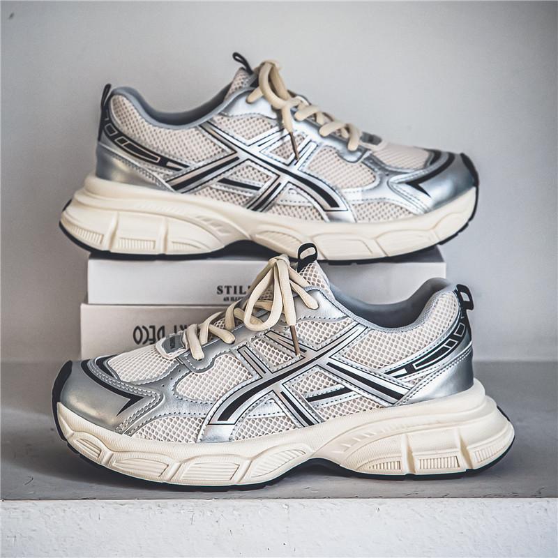 Men Breathable Casual Shoes Trendy Lace Up Vulcanized Sports Shoes Male Thick Sole Non-slip Dad Shoes Large Size 48