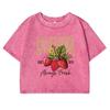 California Strawberries Print Women Tshirts Washed Street Retro Short Sleeve Slim Summer Fitness Clothing