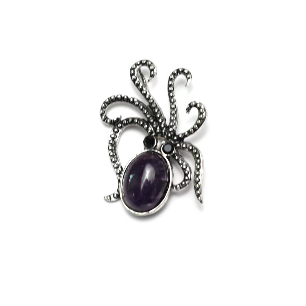 1Pc Colourful Diamonds Gemstones Octopus Brooches, Reiki Healing Crystal Amethyst Agate Opal Gemstone Brooch Pin, Energy Natural Stone Brooch Jewelry