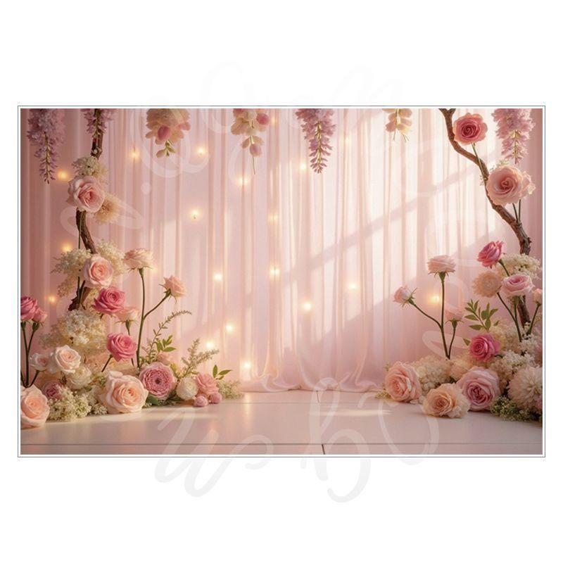 Birthday, Wedding and Engagement Party Backdrop Fabric, Luxurious Curtains, Gauze Drapes, Flowers, Photo Backdrop Fabric