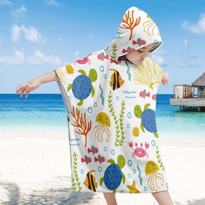Foldable Children Beach Towel Hooded Wrap Cloth Comfortable Kids Cape Beach Bath Robe Comfortable Cloak Bath Towel