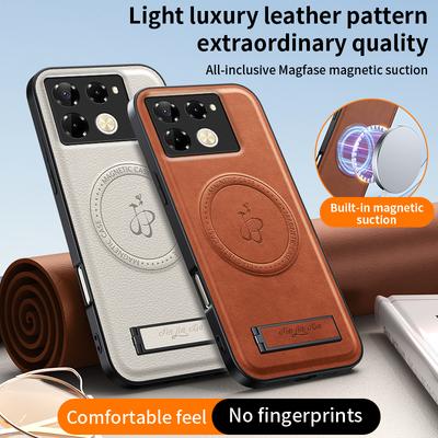 Luksusowy Magnetyczny Stojak Uchwyt Skórzane PU Etui na Telefon Dla Infinix Hot Note 40 50 Pro Plus 40i 50S 50X Bezprzewodowe Ładowanie Logo Pokrywa