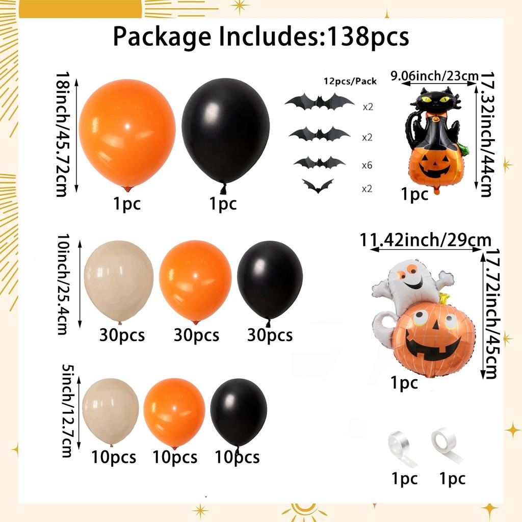 138-piece Halloween Balloon Arch Set In Black and Orange Suitable for Halloween Parties Birthday Themes and Other Events