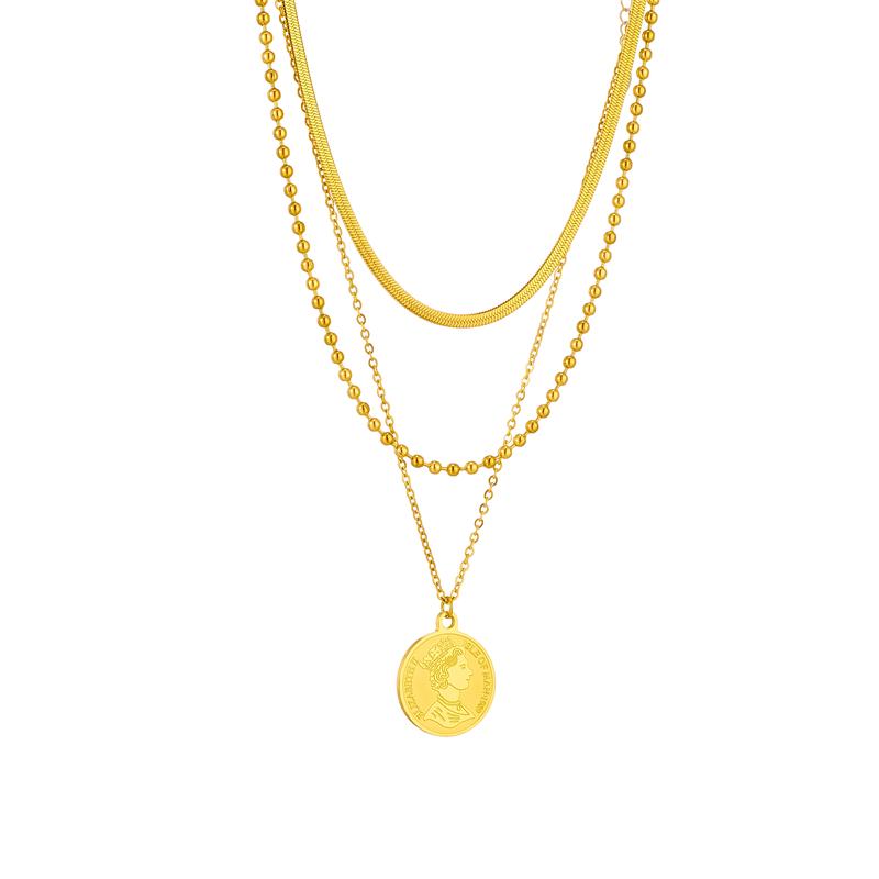 DIEYURO 316L Stainless Steel Round Portrait Coin Pendant Necklace For Women New Vintage Girls 3in1 Chains Jewelry Birthday Gifts