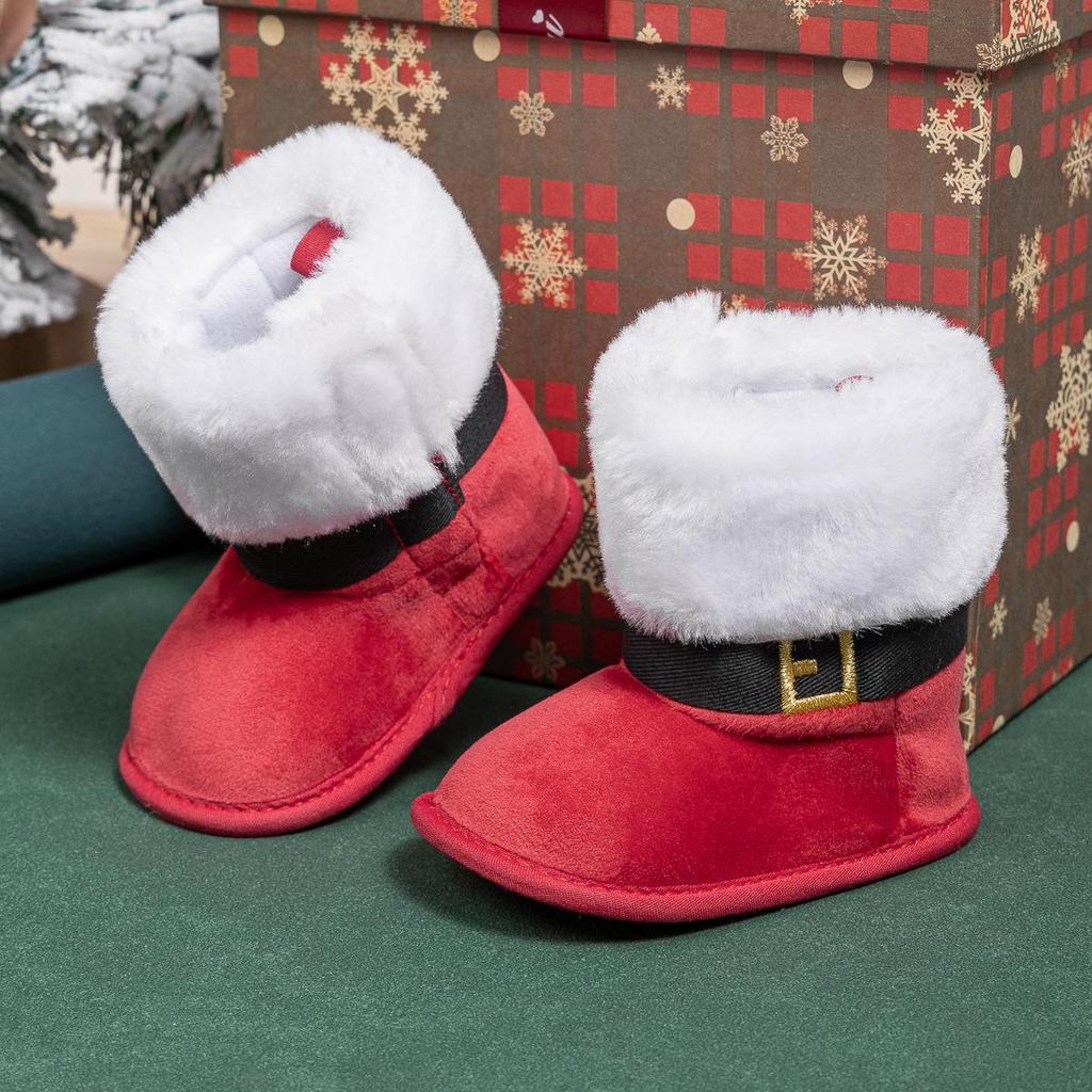 Winterschlussverkauf: Plüsch-Klettverschluss-Kleinkindstiefel - Dicke & Warme Weihnachts-Babyschuhe