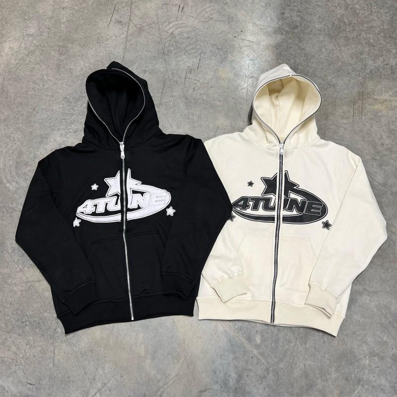 Oversized Y2K Streetwear Hooded Zip-Up Sweatshirt Men Women Loose Fit Graphic Print Long Sleeve Pullover