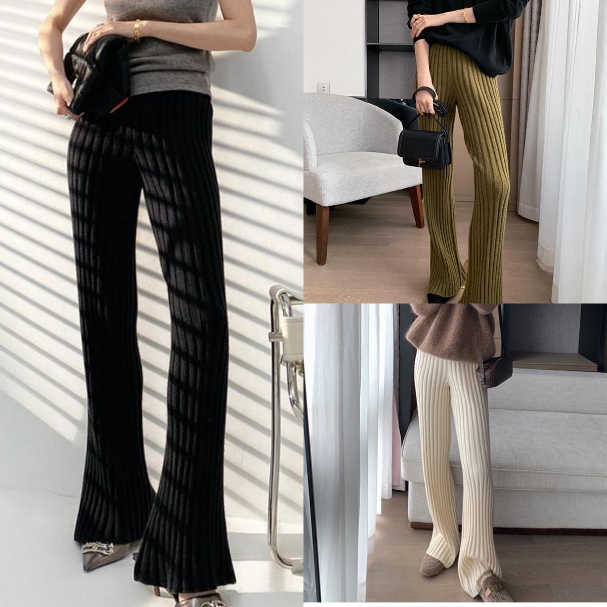 

Повседневные толстые трикотажные женские брюки, эластичные, с высокой талией, свободные женские широкие брюки, длинные брюки 2024 года, осень-зима, полосатые брюки S коричневый