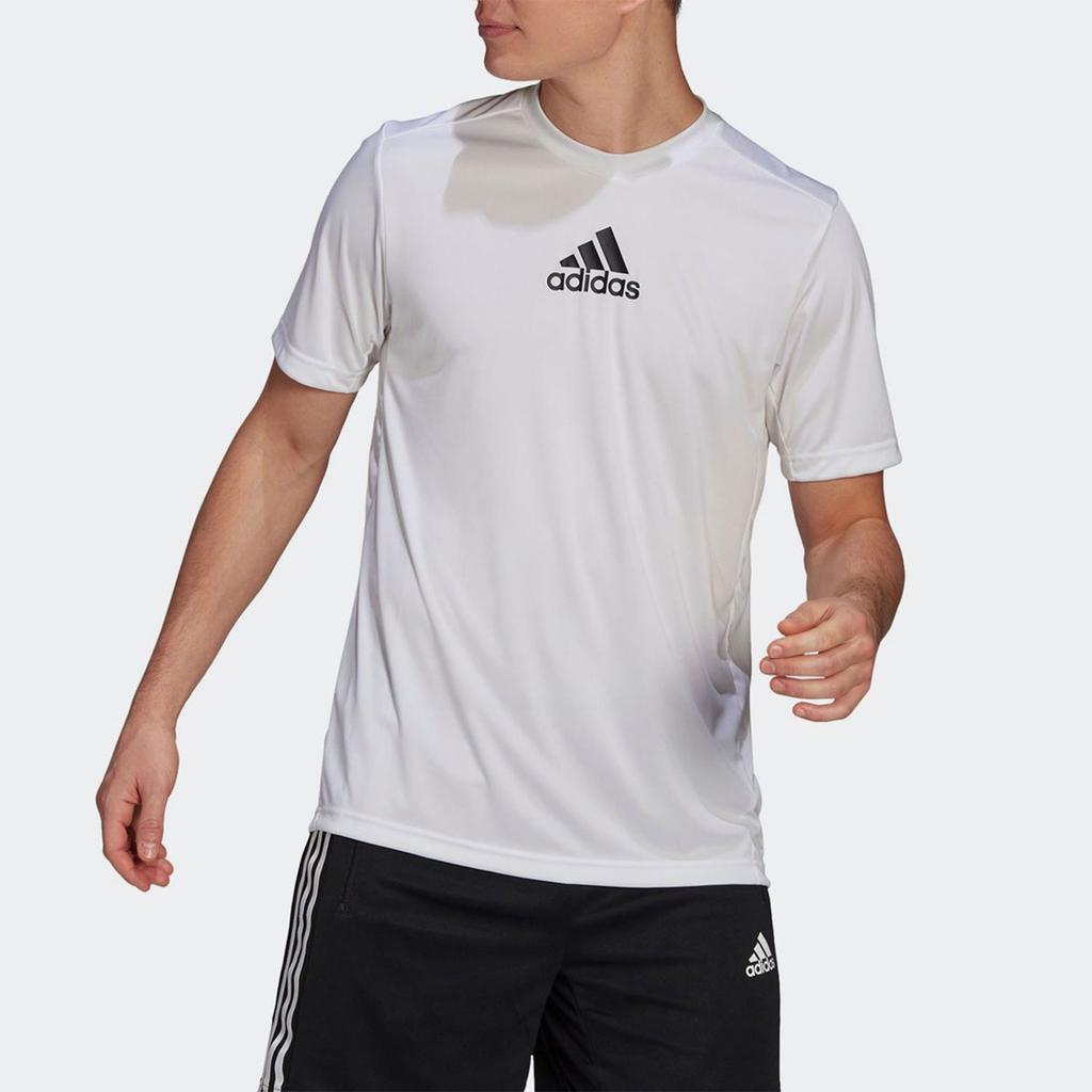 adidas T Shirts Men's White Crew Neck Moderate Straight Fit GM2135