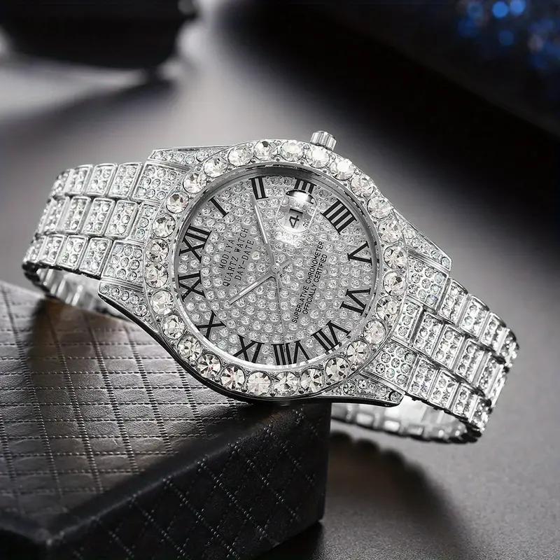 2025 Women Watch Iced Out Roman Quartz Watches For Women Luxury Brand Bling Full Rhinestone Men Woman Clock Hiphop Party Jewelry