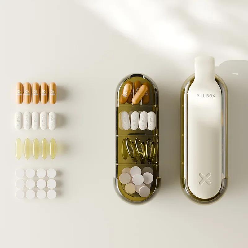 2 in 1 Portable Pill Taker Remover With Medicine Box Household Gadgets Tablets Pills Assistance Tool Pill Dispenser