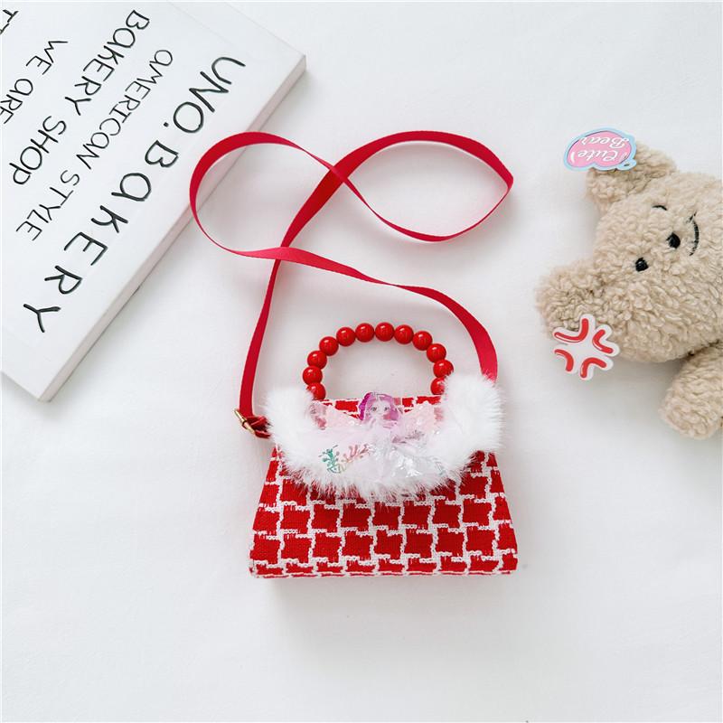 Cute Red Princess Style Children's Coin Bag With Charming Bow And Cartoon Design
