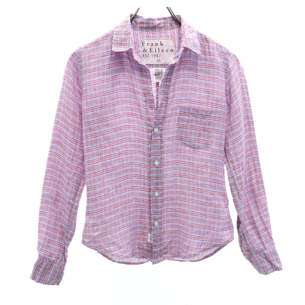 

Frank&Eileen Made in USA check Long sleeve Linen shirt XXS Pink Women Used
