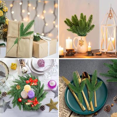 24Pcs Weihnachten Simulation Tannenzweige Simulation Pflanzen Drei-Gegabelten Drei-Dimensional Doppelseitige Kiefer Nadel Zweige Chri