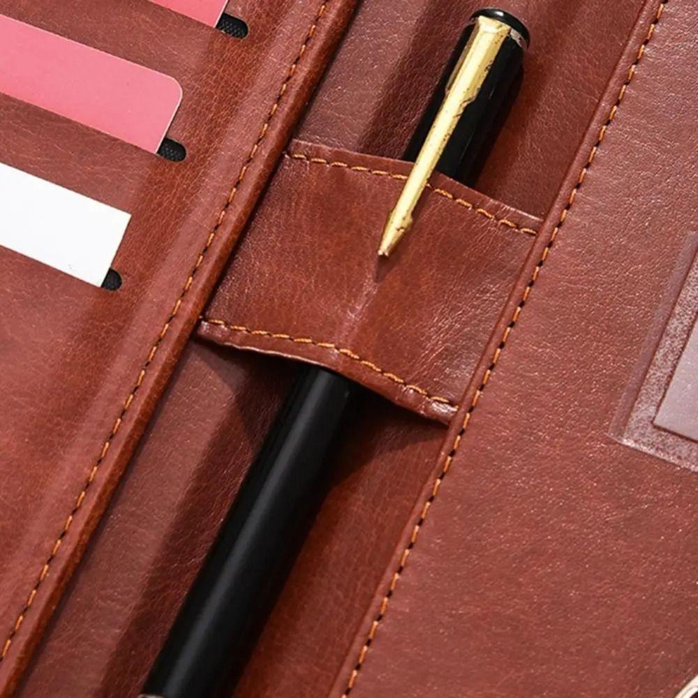 PU Leather A4 File Folder with Zipper Business Manager Clip  For Office School Supplies