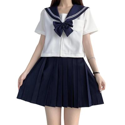 [GSYCL] Matrosenuniform, Marineblau, Langarm, Kurzarm, High School Girl, Fliege, 3-teiliges Set, Cosplay, JK-Uniform, Rock, Oberteil und Unterteil,