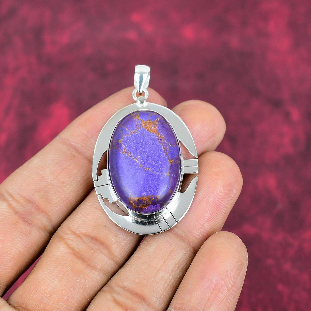 Purple Copper Turquoise Pendant, 925 Solid Sterling Silver Jewelry, Gemstone Pendant, Gift For Her Handmade Dainty Jewelry