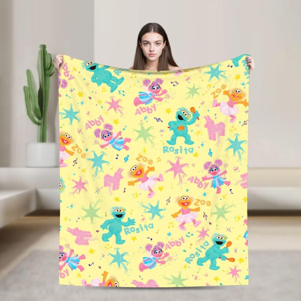 Super Warm Blanket Airplane Travel Zoe and Rosita on Yellow Bedding Throws S-Sesames Streets Flannel Bedspread For Couch Bed