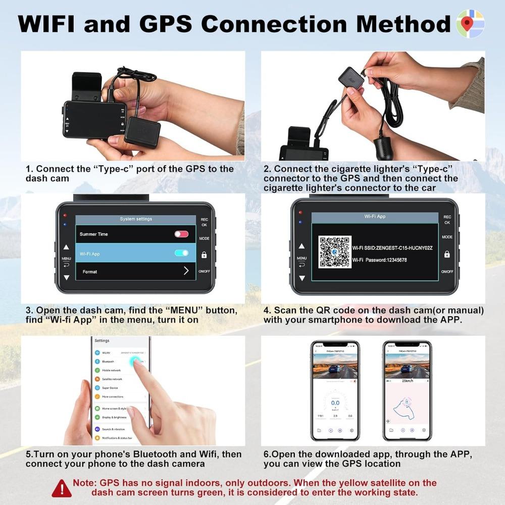 Dash Cam Front and Rear, 4K+1080P FHD Dual Camera with ADAS, GPS, 5G WiFi & App Control, 64GB Card Included, G-Sensor, Night Vis