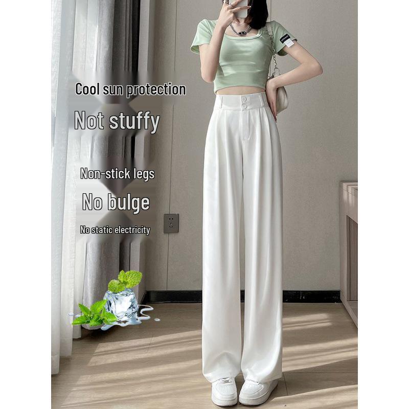 Ice Silk High Waist Chiffon Wide Leg Pants - Women's Summer Korean Style