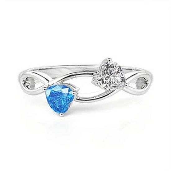 Korean Style Blue & White Zirconia Double Heart Ring - Personalized Niche Design Size 6