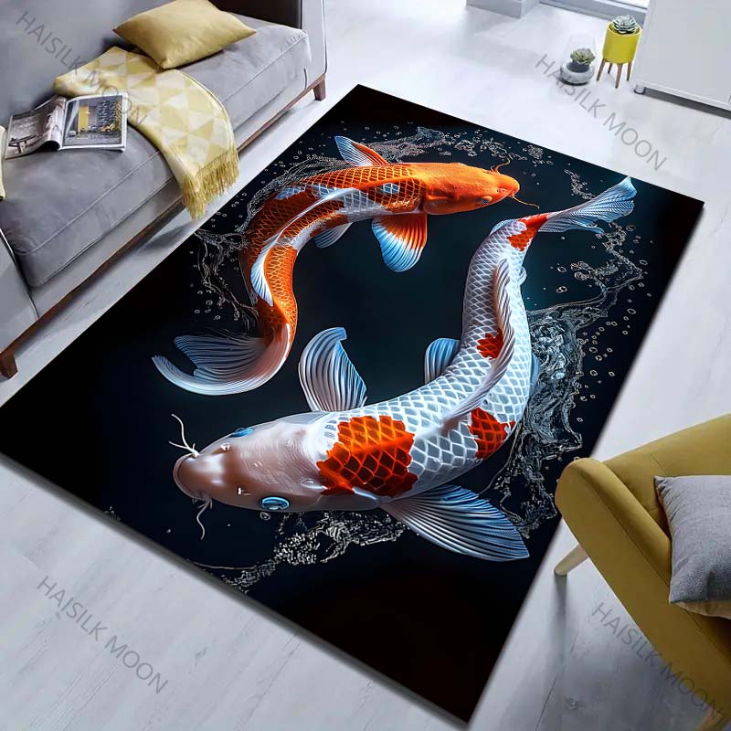 

3D Koi Fish Print Carpet for Living Room Bedroom Bedside Sofa Floor Mat Modern Home Decor Aisle Corridor Area Rug Large Size 40x60cm (16x24in)