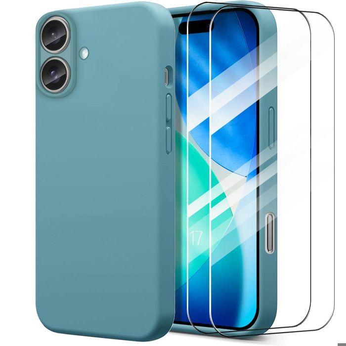 Coque de Protection - BOOLING - iPhone 17 - Silicone Souple Anti-Rayures Vert Bleu - 2 Vitres